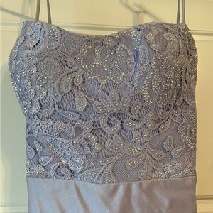 La Femme Lavender Lace Prom Dress